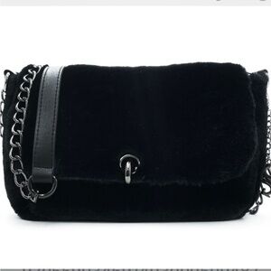 ⭐️Gilda Paris Black Fur Crossbody w/ Leather & Chain Strap NWT!!!!